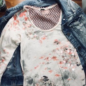 Miss Me Long Sleeve Top Pink White Size Medium